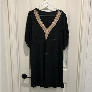 SHEIN Black Dress with Gold V-Neck Detail
